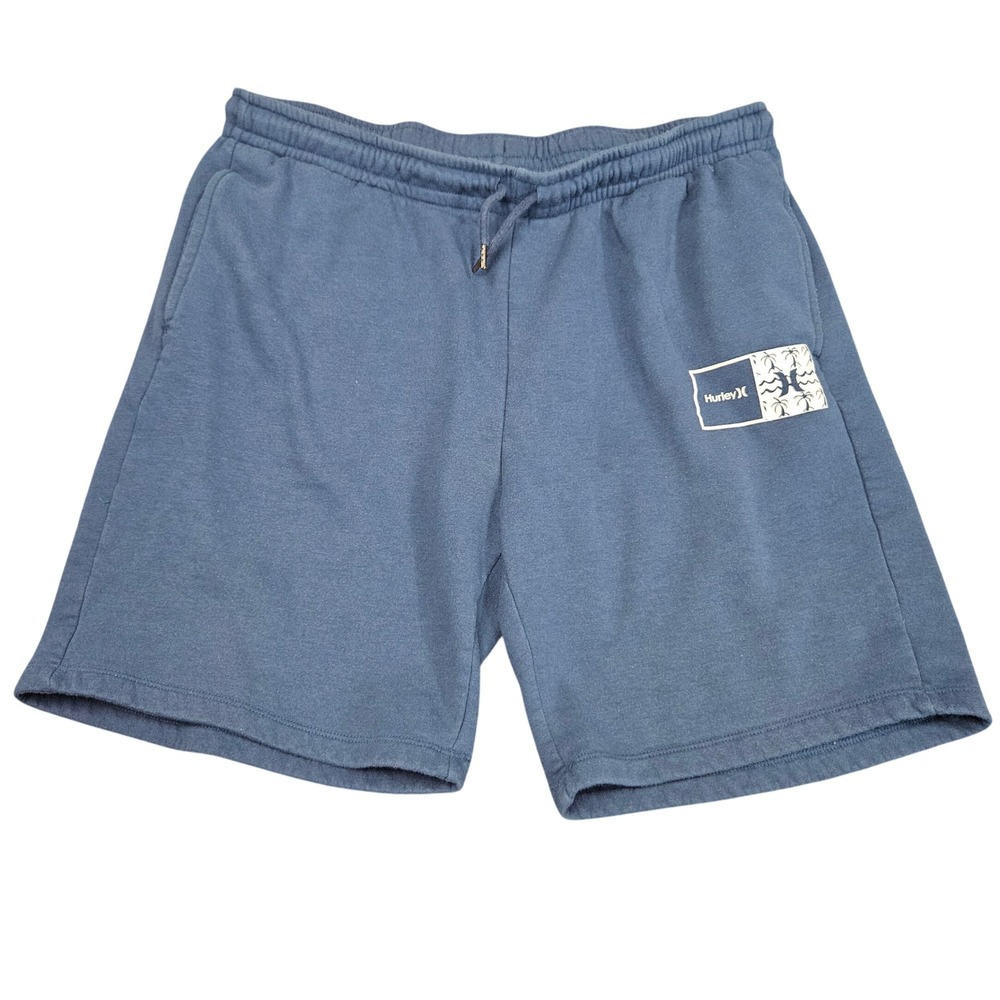 Hurley Sweat Shorts Size XL Blue Drawstring Fleece Loungewear Comfy Skater